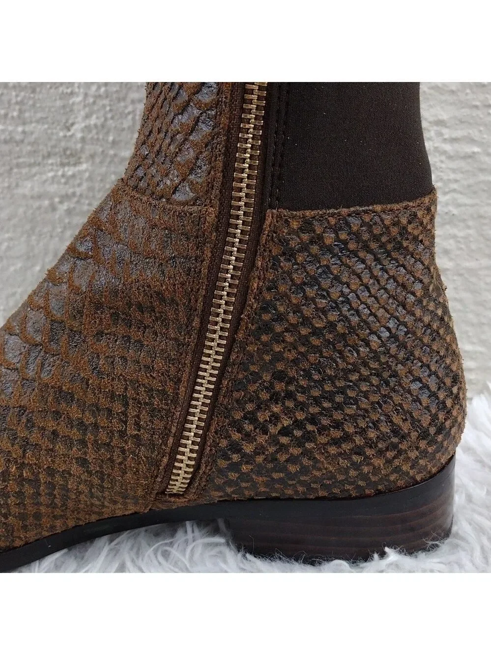 MICHAEL Michael Kors Brown Snakeskin Suede Leather Side Zipper Tall Riding Boot